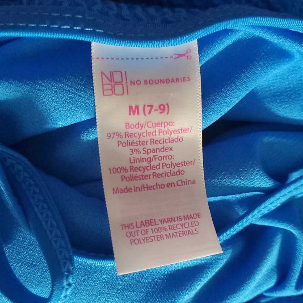 : New No Boundaries High Leg One Piece Swimsuit Crinkle Blue Size M (7-9)